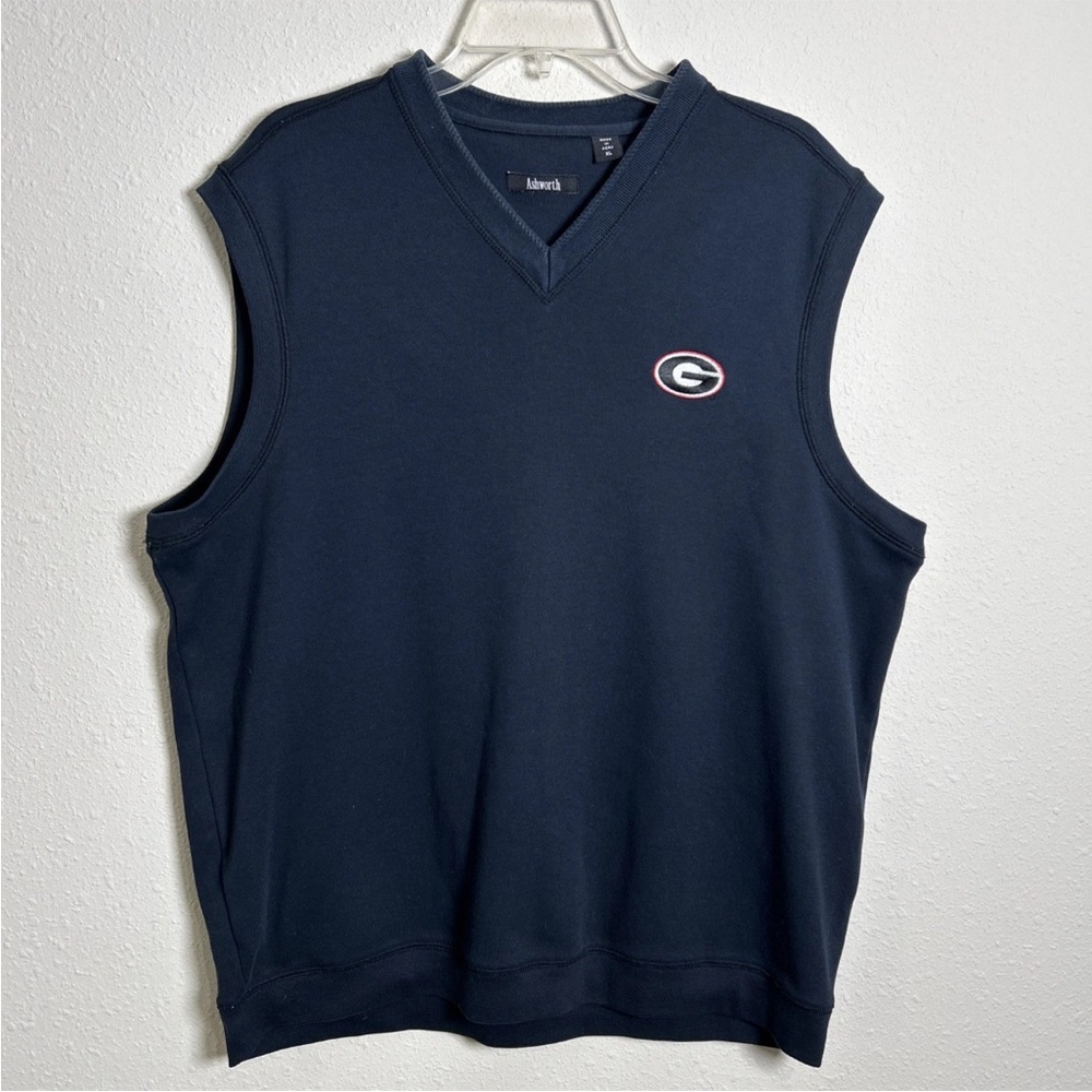 Georgia Bulldogs Sweater Vest Mens XL Navy Blue NCAA Golf Ashworth V Neck Cotton